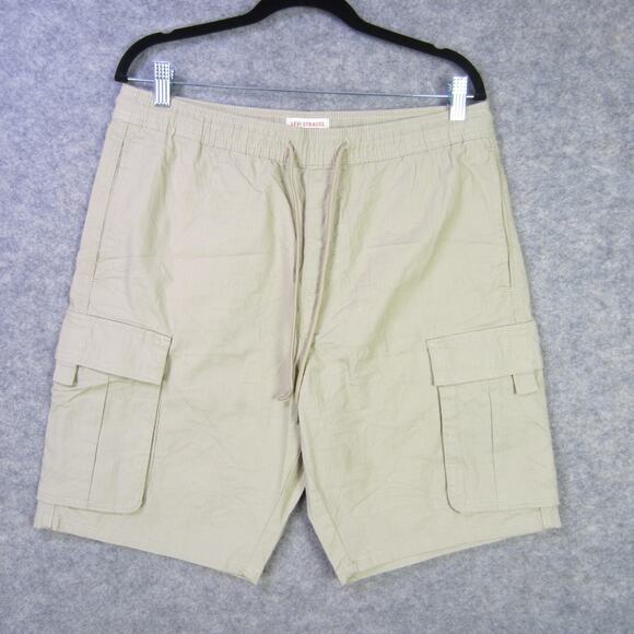 Levi's Signature Cargo Shorts Mens Medium Beige Elastic Waist Utility Pockets - Picture 1 of 9